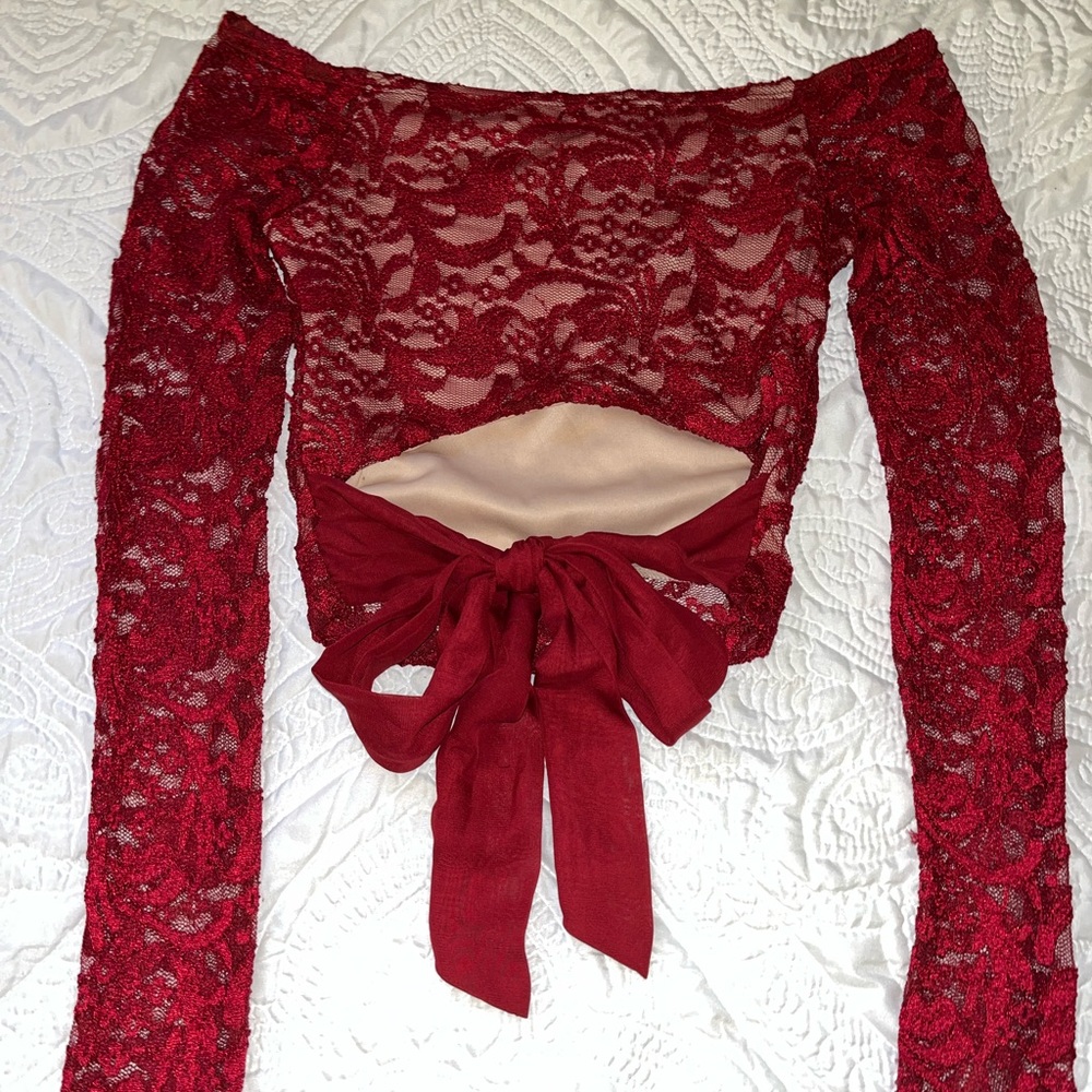 LuLu’s Red Lace Boxtie Top